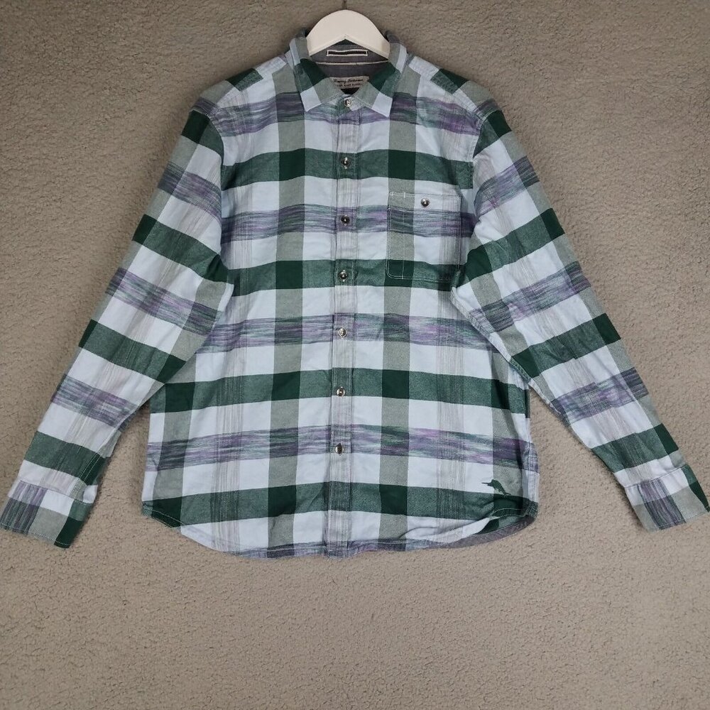 Tommy Bahama Canyon Beach Flannel Shirt Adult Large Blue Plaid Button Up Men's